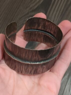 Handcrafted Copper-Tone Cuff Bracelet with Teal Patina Detail